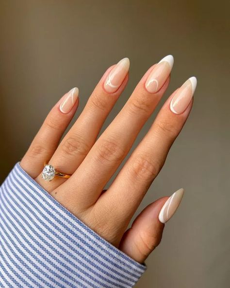 15 Almond French Nail Ideas to Try for a Classy Summer Mani Neutral Nail Ideas, Wedding Guest Nails, White French Tip Nails, Fall Almond Nails, Short Classy Nails, Almond Gel Nails, Fall Nails Design, Neutral Nail, August Nails