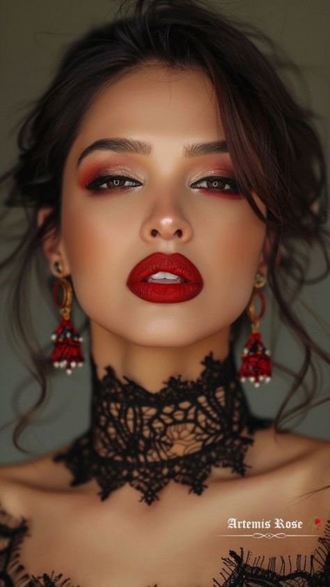 Spanish Makeup Look, Mexican Makeup, Makeup Carnaval, Spanish Hairstyles, Steampunk Coffee, Different Skin Types, Celebrity Makeup Looks, Red Lip Makeup, Lipstick Art