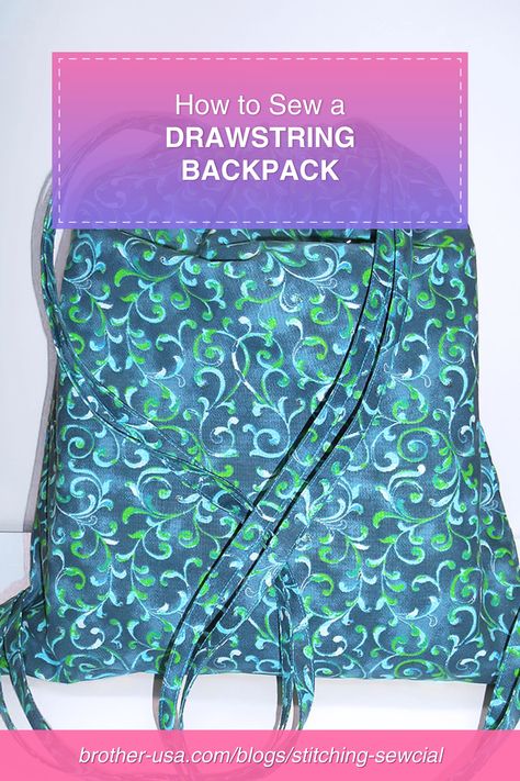 With summer in full swing, stitch up this cute DIY drawstring backpack to travel in style! Check out how to easy sew a drawstring backpack over on our blog. Tap through for the step-by-step tutorial. Denim Backpack Diy Free Pattern, Easy Drawstring Bag Tutorial, Denim Backpack Diy, Diy Drawstring Backpack, Sew A Drawstring Bag, Drawstring Backpack Pattern, Drawstring Backpack Tutorial, Drawstring Bag Tutorials, Backpack Tutorial