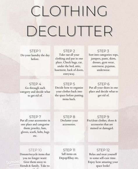 Organization Ideas For Wardrobe, Easy Way To Organize Clothes, Decluttering Clothes Checklist, Declutter Room Checklist, Tiny Clothes Closet Organization, When To Throw Out Clothes, Clothing Declutter Tips, Minimize Closet Minimalist Wardrobe, Bedroom Declutter List