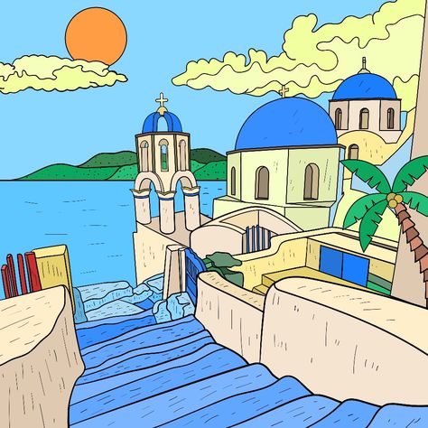 Sketches Markers, Long And Short Stitch, Greek Blue, Color By Numbers, Coloring Apps, Easy Drawings Sketches, Sketch Markers, Happy Colors, Greek Islands