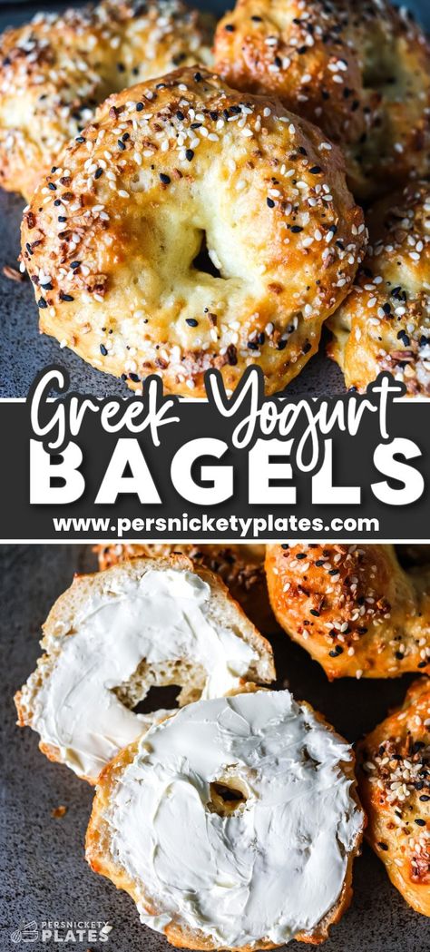 Made with self-rising flour and Greek yogurt, these tasty Greek Yogurt Bagels are so easy to whip up in just 45 minutes! These are made with no yeast, no proofing, no water bath, and no electric mixer. They couldn't be easier, so if you've ever wanted fresh, homemade bagels first thing in the morning, here is your chance! Greek Yogurt Bagels, Yogurt Bagels, Healthy Bagel, Bagel Recipe Easy, Yogurt Bread, Savory Bread Recipe, Homemade Greek Yogurt, Gluten Free Bagels, Keto Bagels