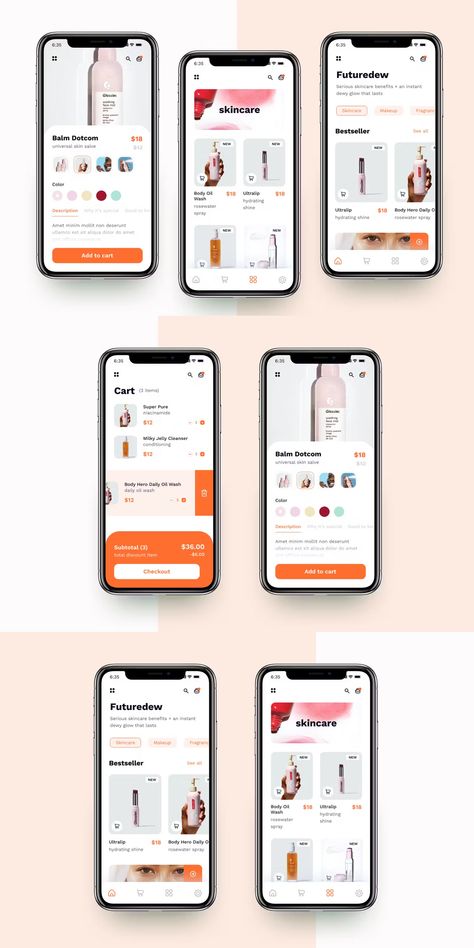 Skincare & Beauty e-Commerce App UI Kit Template FIG Skin Care App Design, Skincare App Design, E Commerce App Design, E Commerce App Ui, Skincare App, Routine App, Beauty Ecommerce, Ux Tips, Simple Website Design