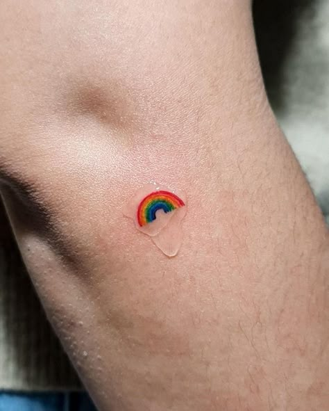 Rainbow Tattoo Behind Ear, Christian Rainbow Tattoo, Little Rainbow Tattoo, Small Tattoos Rainbow, Dainty Rainbow Tattoo, Sun And Rainbow Tattoo, Small Rainbow Tattoo Simple, Mini Rainbow Tattoo, Small Rainbow Tattoo