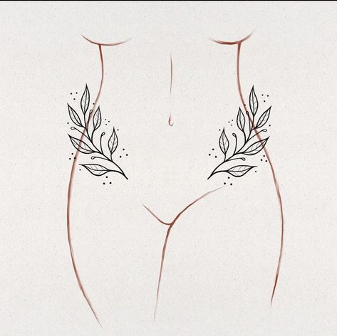 Hip Vine Tattoo, Womens Stomach Tattoo Ideas, Breastbone Tattoo, Feminine Stomach Tattoos, Hip Tattoo Placement, Feminine Hip Tattoos, Stomach Tattoo Designs, Stomach Tattoo Ideas, C Section Tattoo