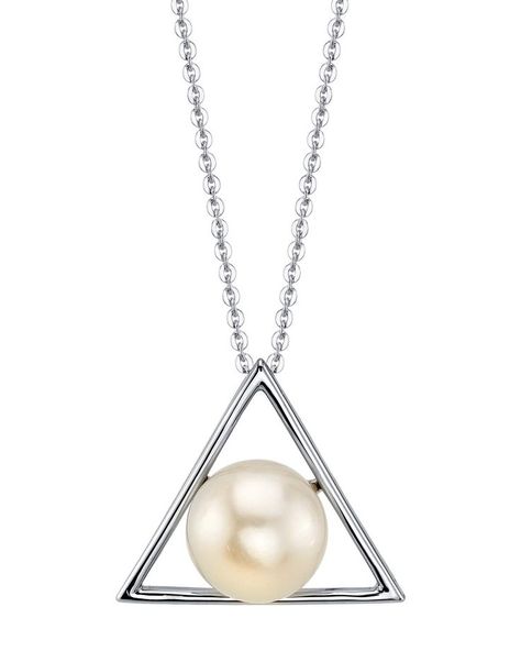 9-10mm Button-Shape White Freshwater Cultured Pearl Finley Triangle Pendant Necklace for Women Triangle Pendant, Necklaces Jewelry, The Pearl, Coin Pendant, Necklace For Women, Fresh Water, Shoes Jewelry, Women Clothing, Womens Necklaces