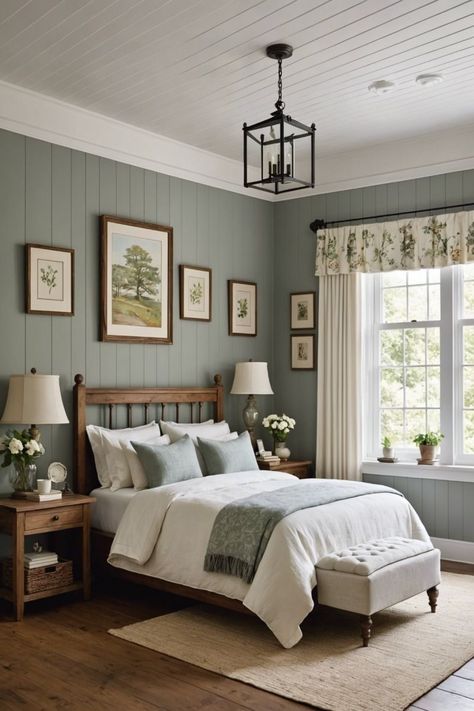 Cottage Interiors Bedroom, Cottage Bedroom Ideas, Country Cottage Bedroom, Decor Ideas Bedroom, Casa Country, Cottage Interior, Green Bedroom, Cottage Bedroom, Cottage Interiors