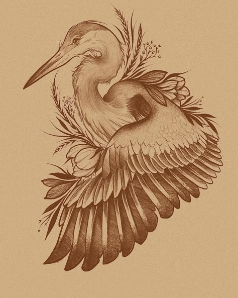 Flying Heron Tattoo, Blue Crane Tattoo, Blue Heron Drawing, Great Blue Heron Tattoo Traditional, Canadian Geese Tattoo, Feather Bird Tattoo, Heron Tattoo Traditional, Egret Tattoo, Bird Back Tattoo