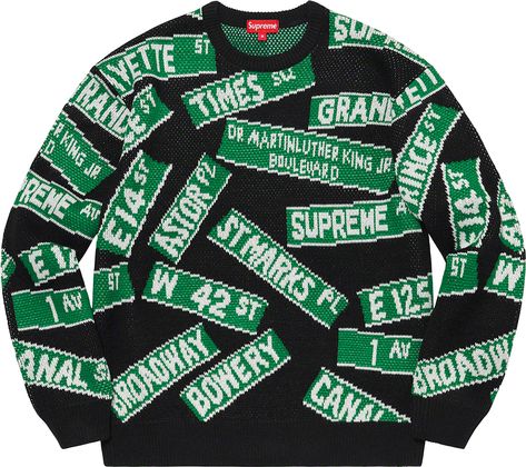 Supreme Street Signs Sweater Supreme Sweater, Spring Sweater, The Supreme, Street Signs, Dressy Outfits, Knit Pattern, 404 Page Not Found, Knit Patterns, Fashion Tees