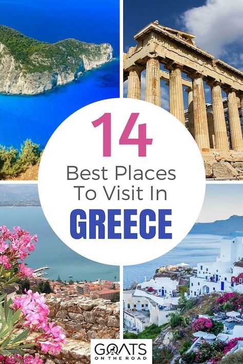 Four photographs of popular places in Greece with text overlay 14 Best Places To Visit In Greece Best Places In Greece, Places To Visit In Greece, Travel Restaurant, Greek Travel, Travel Flight, Places In Greece, Flight Travel, Wanderlust Quotes, Greece Travel Guide