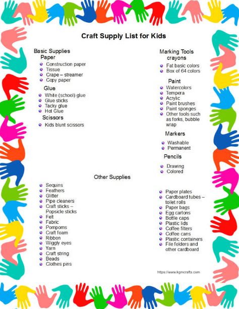 list of craft supplies for kids Arts And Crafts Supplies List, Preschool Materials List, Basic Craft Supply List, Preschool Supplies List, Preschool List Of Supplies, Craft Room Supplies List, List Of Craft Supplies, Craft Essentials List, Preschool Art Supplies