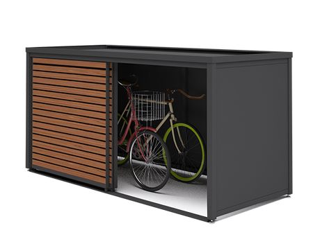 Outdoor Bike Shed, Carport Bike Storage, Bin And Bike Storage, Bike Shed Front Garden, Modern Bike Shed, Front Garden Bike Storage, Bike Box Storage, Bike Shed Ideas, Outdoor Bike Storage Ideas