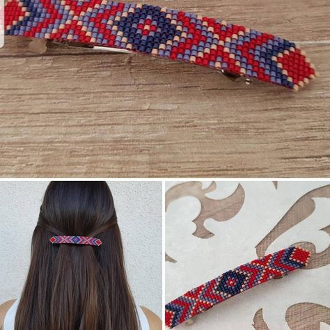 Beaded Hair Barrettes, Native American Beaded Hair Ties, Native American Beadwork Patterns Hair Barrettes, Beaded Barrettes Native Americans With Stick, Native American Beaded Hair Barrette, Native American Hair, Beaded Hair Clips, Bead Hair Accessories, Hair Accessories Boho