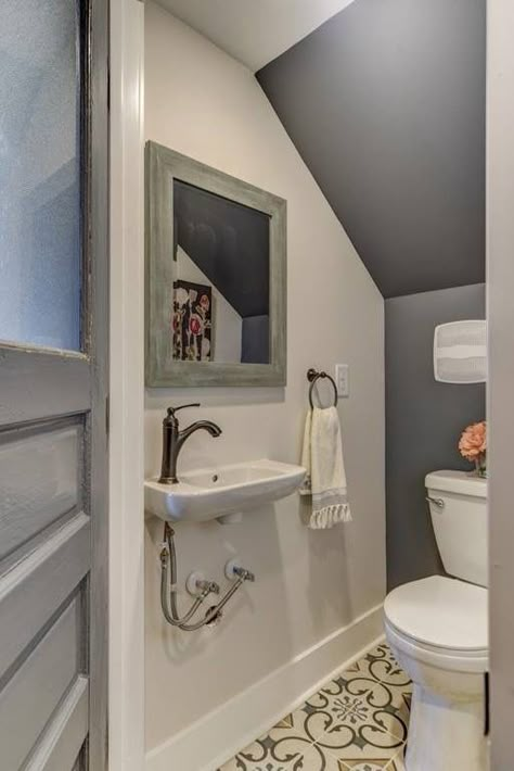 Small Downstairs Bathroom, Downstairs Bathroom Ideas, Tiny Sink, Minimalist Powder Room, Understairs Toilet, Tiny Half Bath, Downstairs Wc, Tiny Powder Rooms, Wc Decoration