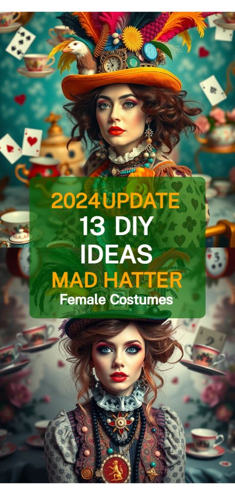 Mad Hatter costume female DIY Alice In Wonderland Hatter Costume, Cat From Alice In Wonderland Costume, Diy Queen Of Hearts Costume Women, Mad Hatter Hat Diy, Mad Hatter Costume Female Diy, Mad Hatter Diy, Mad Hatter Costume Female, Alice In Wonderland Hatter, Diy Mad Hatter Hat