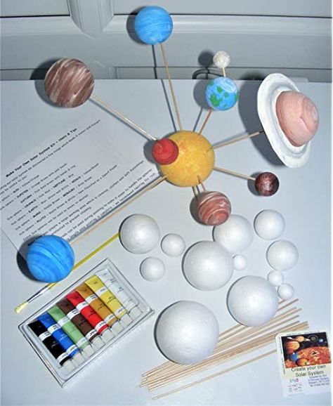 Make Your Own Solar System Model ~ 14 Mixed Sized Polystyrene Spheres / Balls 2cm to 7cm Diameter & Wooden Rods School Projects: Amazon.co.uk: Toys & Games Solar System Science Project, Model Solar System, Ring Template, Solar System Model, Solar System Projects, Paint Tubes, System Model, Sphere Ball, Alphabet For Kids