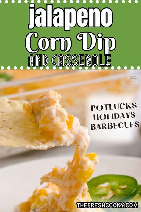 This Corn Jalapeno Casserole is a satisfying creamy, cheesy casserole with a spicy kick you will crave! Get the easy recipe from thefreshcooky.com #JalapenoCornCasserole #CornJalapenoCasserole Corn Dip With Bacon, Holiday Dip Recipes, Jalapeno Corn Dip, Chip Dips, Cream Cheese Corn, Christmas Recipes Appetizers, Stuffed Jalapenos With Bacon, Corn Dip, Cheesy Bacon