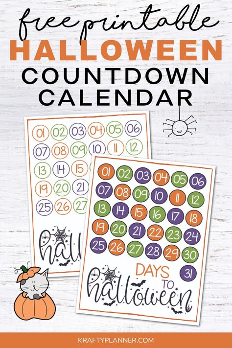 Halloween Countdown Calendar Diy, Cute Advent Calendar, Countdown Calendar Printable, Classic Halloween Movies, Calendar Free Printable, Halloween Calendar, Halloween Countdown Calendar, Days Until Halloween, Halloween Printables Free