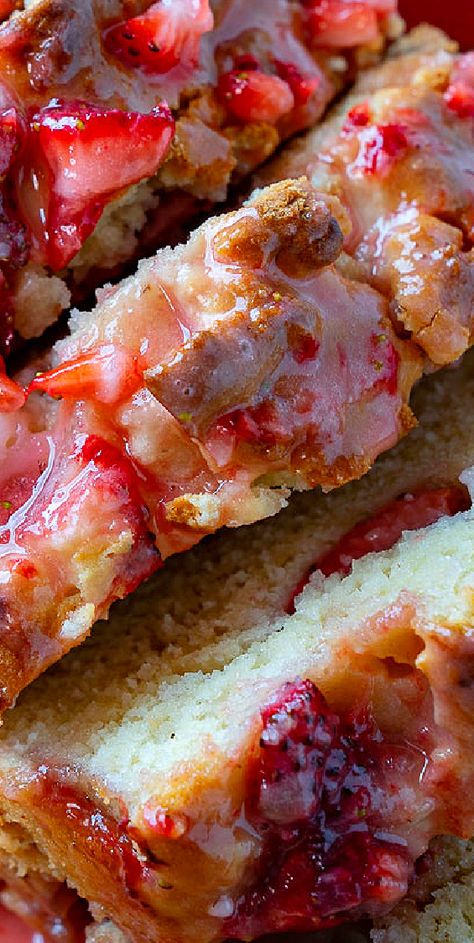 Desserts With Strawberry Glaze, Strawberry Butter Bread, Recipes Using Strawberry Preserves, Strawberries Recipes Easy, Recipes Frozen Strawberries, Strawberry Bread Recipe Cake Mixes, Moist Strawberry Bread, Bread With Fruit Recipes, Strawberry Sour Cream Bread