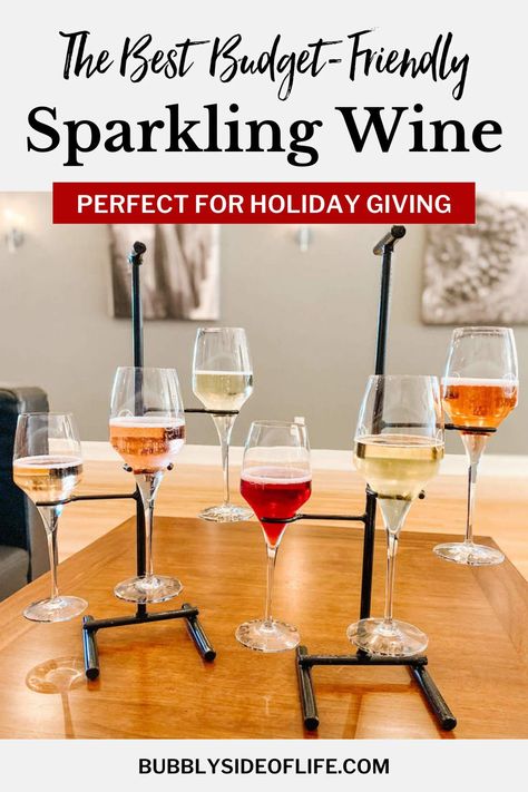 The BEST sparkling wine that is budget friendly and perfect for holiday gift giving! My favorites and most of what I stock up on is less than $25 a bottle. Learn more here! #sparklingwine #giftideas Wine Presentation, Best Sparkling Wine, Wine Tips, Bubble Gift, Wine Flavors, Cocktail And Mocktail, Drinks Alcohol, Tasting Party, Celebration Ideas