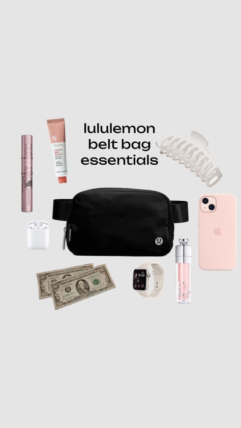 #lululemon #outfitinspo #beltbag School Trip Packing, Preppy School Bag, Summer Bag Essentials, Preppy Basics, D Cup Swimwear, School Backpack Essentials, Everyday Bag Essentials, Backpack Essentials, Packing Essentials