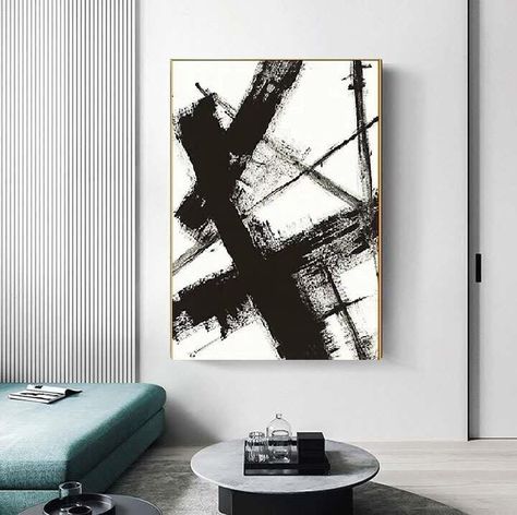 Modern Art Paintings Black And White, Art Corridor, Basement Redesign, Oversized Canvas Art, Linear Art, Black Canvas Paintings, White Canvas Art, Black And White Wall, Black And White Painting