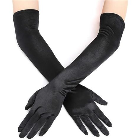 Easy To Match: Classic Satin Gloves For Women, Go Easily And Well With Vintage Style Accessories, Roaring 20s Dresses And Halloween Outfits. Material: High Quality Stretchy Satin Polyester. Glossy, Lightweight, Breathable And Comfortable. Size: Approximately 20.5" Long. Elastic, One Size Fits Most. Black Prom Gloves, Vampire Costume Accessories, Long Gloves Aesthetic, Gloves With Rings, Black Gloves Aesthetic, Witch Gloves, Black Long Gloves Aesthetic, Black Silk Gloves Aesthetic, Long Black Satin Gloves