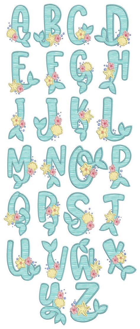 Fonts Mermaid Font Alphabet, Mermaid Letters Diy, Girly Fonts Alphabet, Cute Letter Doodles, Mermaid Alphabet Letters, Cute Alphabet Letters, Letter Decoration Ideas, Mermaid Alphabet, Mermaid Letters