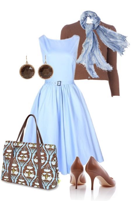 "blue sky dress" by sagramora on Polyvore Preppy Spring, Chique Outfits, Light Blue Dresses, Moda Vintage, Looks Chic, Complete Outfits, Work Clothes, Dress Outfit, Spring Dress