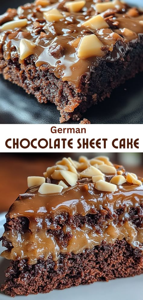 Sweets & Bakes: Muffins, Cakes & Pies: German Chocolate Sheet Cake German Chocolate Cake Ideas, Chocolate And Coconut Cake, German Chocolate Sheet Cake, Easy German Chocolate Cake, Crab Cake Appetizer, Maryland Style Crab Cakes, Pecan Frosting, Melting Butter, Coconut Pecan Frosting