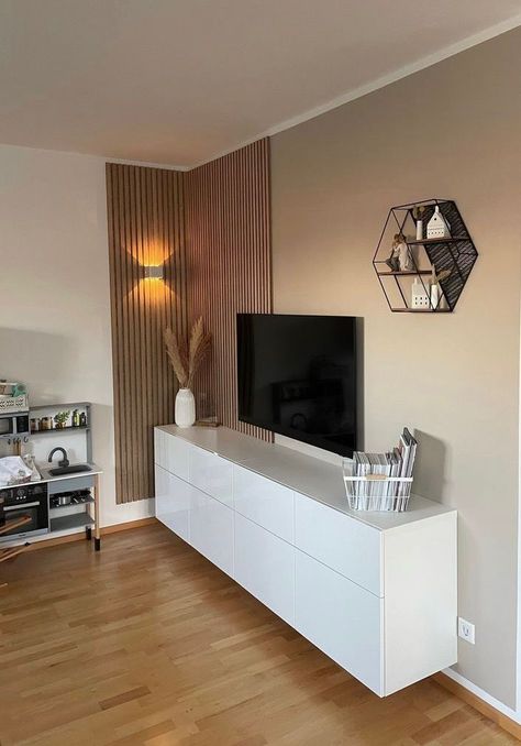 Panel Strip Wall, Wooden Panneling Design Tv Unit, Living Room Wall Panelling Ideas, Wooden Panel Walls Living Rooms, Wooden Panel Living Room, Wooden Panneling Design Wall Tv, Wooden Panels Behind Tv, Wooden Panels Living Room, Corner Panelling Design