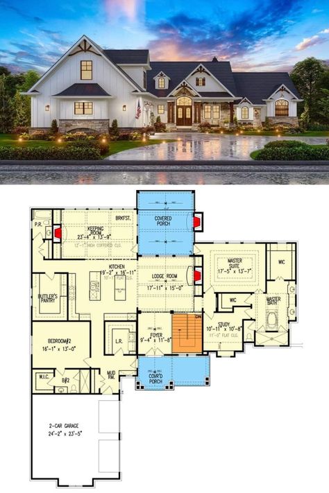 Lakefront House Plans, Modern Farmhouse Floorplan, Cool House Plans, Bungalow Style House Plans, Basement House Plans, Little House Plans, Bungalow Style House, Basement Floor Plans, Garage Floor Plans