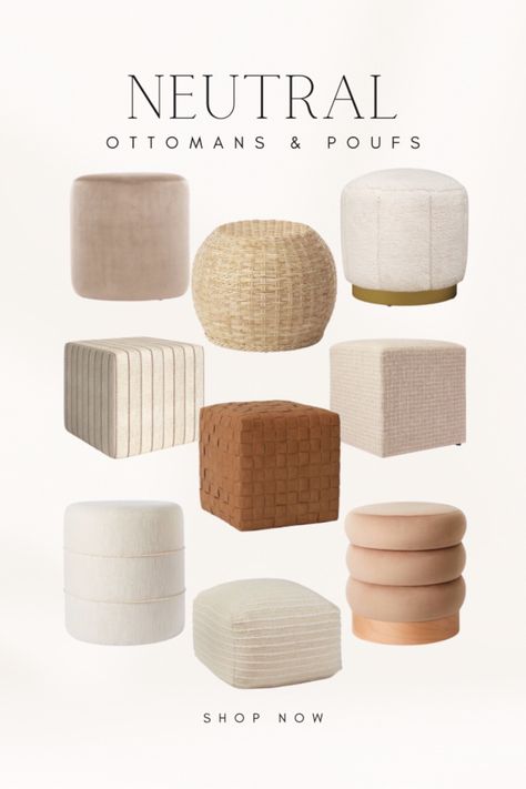 Neutral home decor Two Ottomans Living Room, Neutral Ottoman, Poofs Ottoman, Rattan Footstool, Pouf Ottoman Living Room, Footstool Living Room, Tan Ottoman, Retreat Decor, Beige Ottoman