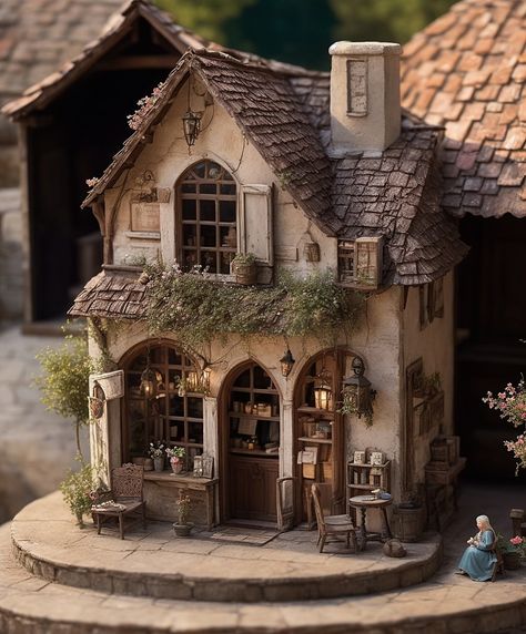 Artsy Miniatures | 🌴 🏡Dollhouse inspiration. Lovely little town shop scene. 🌺Dollhouse miniatures are available in my Etsy shop, link in… | Instagram Dollhouse Inspiration, Model Town, Mini Doll House, Hobbit House, Tudor House, Fantasy House, Barbie House, Miniature Houses, Miniature Crafts