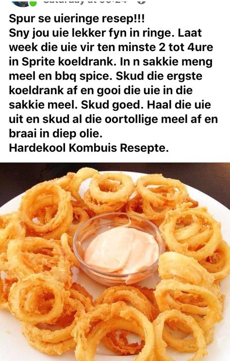 Spur Onion Rings Recipe, African Cooking, Cake Recipes Easy Homemade, Catering Ideas Food, Cookie Recipes Homemade, South African Recipes, Air Fryer Recipes Easy, Delicious Snacks Recipes, Fair Food Recipes