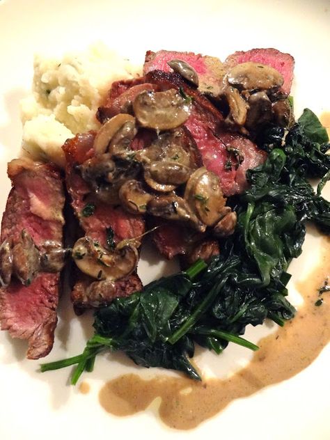 Steak with mushroom sauce Marsala Cream Sauce, Steak With Mushrooms, Mushroom Marsala, Grilled Sirloin, Marsala Mushrooms, New York Strip Steak, Filet Mignon Recipes, New York Strip, Mushroom Cream Sauces