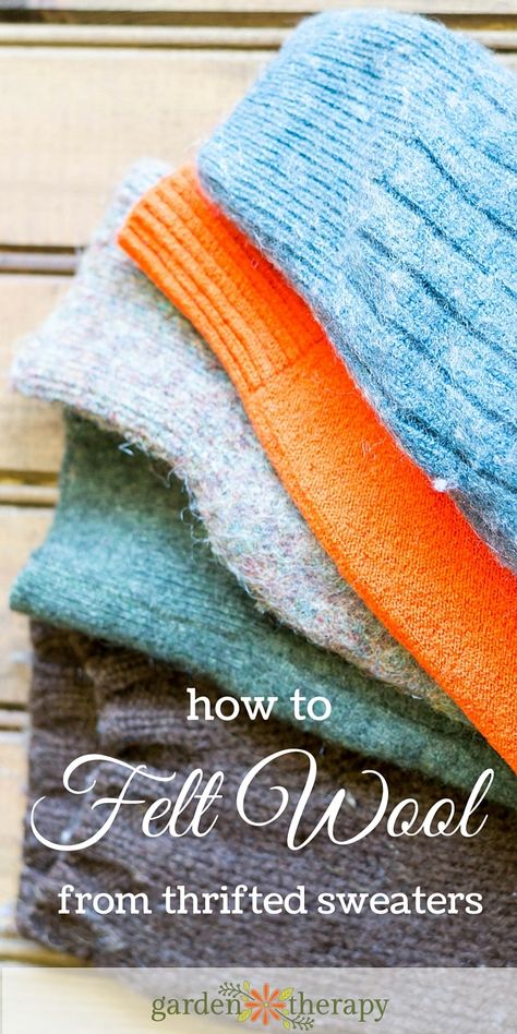 Love felting? Learn to felt wool. Skip the fabric stores this round and head to your local thrift store for high quality material at a fraction of the cost. Felting On Clothes, Felted Wool Projects, How To Felt Wool, Thrifted Sweaters, Sweater Tutorial, Purl Bee, Wool Felt Projects, Fabric Stores, Felted Wool Crafts