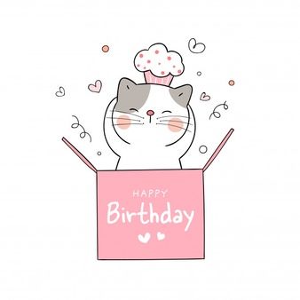 Draw Cute Cat, Cat In Pink, Cake For Birthday, Happy Birthday Calligraphy, Draw Cat, Happy Birthday Drawings, Cute Birthday Wishes, Happy Birthday Cat, Pink Happy Birthday