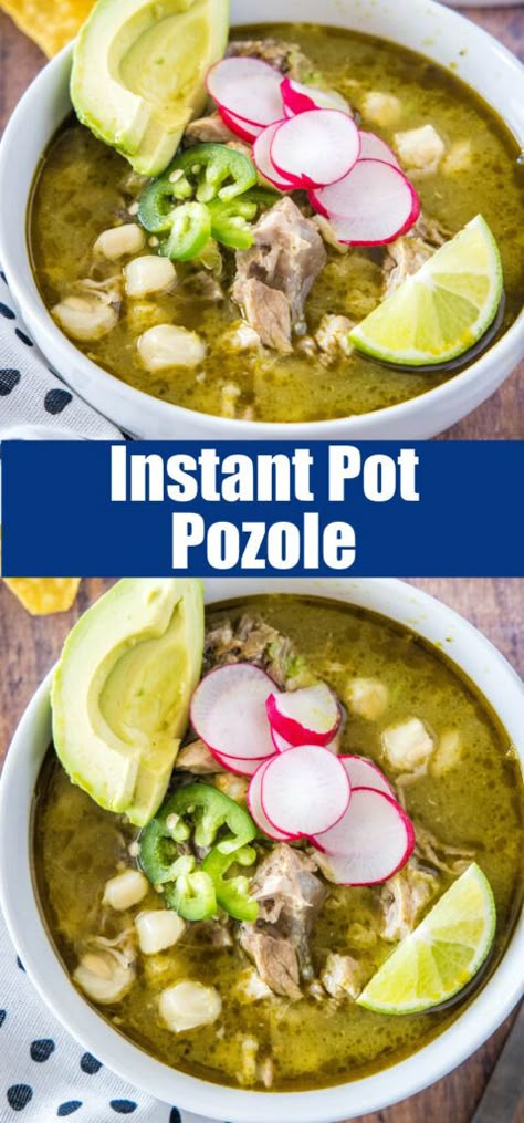 Chicken Pozole Recipe Instant Pot, Instant Pot Posole Chicken, Instapot Pozole Verde, Easy Pozole Recipe Instant Pot, Pork Pozole Instant Pot Recipe, Pozole Verde Instant Pot, Instant Pot Chicken Pozole, Instant Pot Pozole Pork, Pozole Instant Pot Recipe