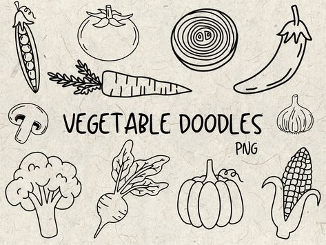 Draw Vegetables, Vegetable Drawings, Food Doodle Art, Drawing Vegetables, Food Doodles Easy, Doodles Food, Garden Doodles, How To Draw Vegetables, Vegetable Doodles