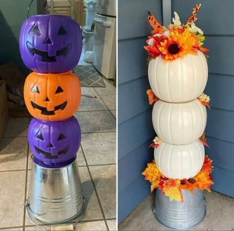 Plastic Pumpkins Crafts, Diy Dollar Tree Fall Decor, Pumpkin Craft, Fall Decor Diy Crafts, Fall Decor Dollar Tree, Pumpkin Topiary, Plastic Pumpkins, Halloween Crafts Decorations, Fall Thanksgiving Decor