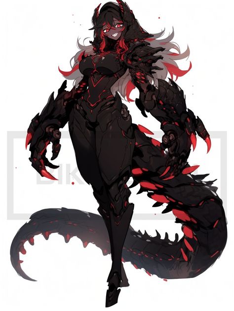 Red Dragon Design, Dragonoid Female, Anime Dragon Female, Female Monster Character Design, Female Dragon Oc, Female Monster Oc, Female Dragon Art, Dragon Woman Hybrid, Monster Woman