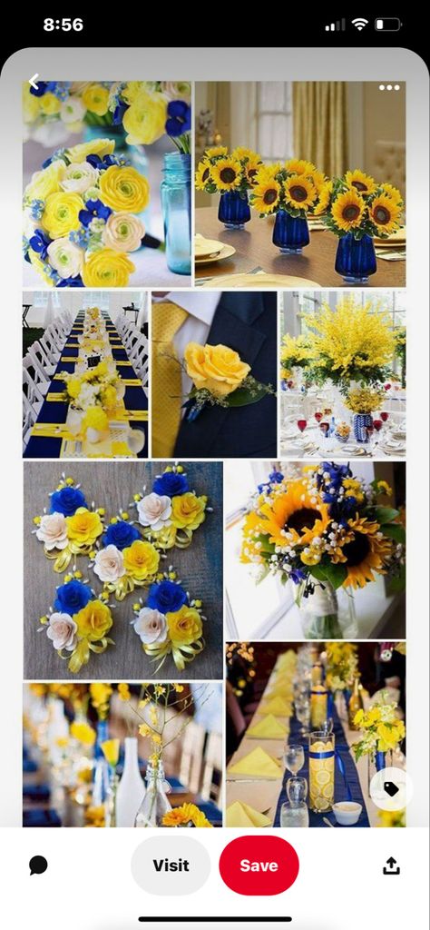 Navy And Yellow Wedding, Light Yellow Weddings, Yellow Wedding Ideas, Blue Sunflower Wedding, Dark Blue Bridesmaid Dresses, Blue Yellow Weddings, Yellow Weddings, Sunflower Wedding Decorations, Blue Wedding Decorations