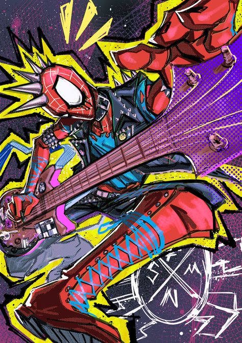 Spider Punk Fan Art, Spider Verse Art, Punk Drawing, Hobie Brown, Punk Wallpaper, Genos Wallpaper, Spider Punk, Spiderman Art Sketch, Punk Poster