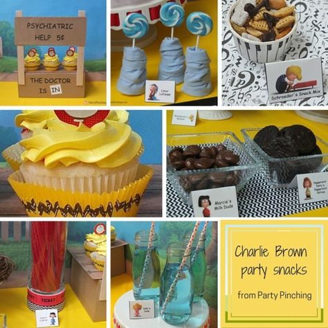 Charlie Brown Christmas Party, Charlie Brown Christmas Movie, Charlie Brown Movie, Charlie Brown Birthday Party, Peanuts Birthday Party, Charlie Brown Party, Birthday Snoopy, Christmas Party Snacks, Combined Birthday Parties