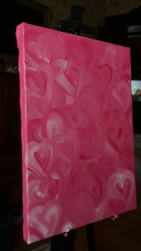 Pink Hearts Painting, Painting Hearts On Canvas, Aesthetic Heart Painting, Pink And Red Painting, Canvas Heart Painting, Heart Canvas Painting Ideas, Pink Heart Painting, Heart Canvas Painting, Heart Painting On Canvas