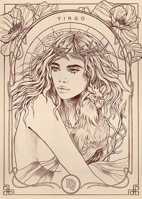 "Horoscope 2020" fashion illustration :: Behance Virgo Goddess, Horoscope Art, Virgo Art, Virgo Tattoo, Zodiac Elements, Art Nouveau Illustration, Astrology Art, Magazine Illustration, Zodiac Art