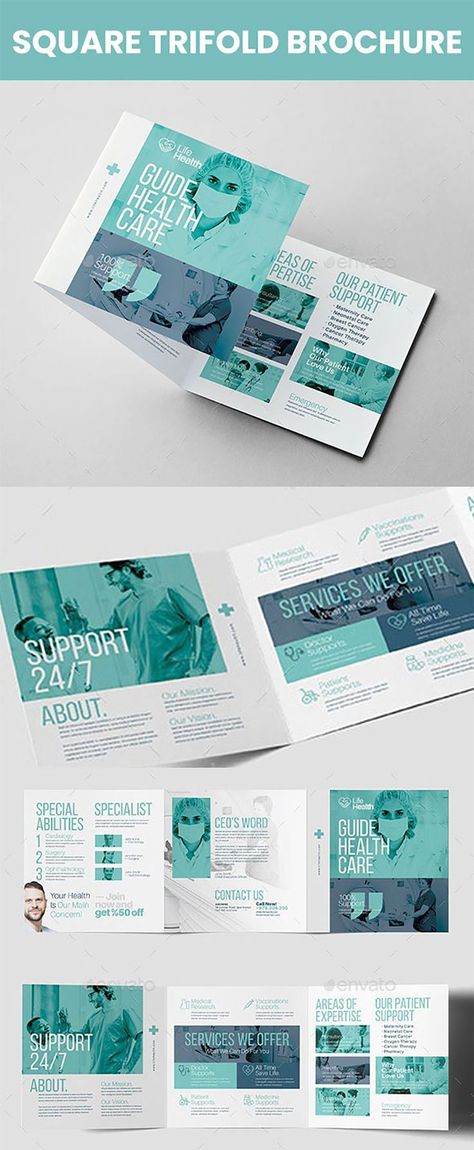 Health care brochure helps to promote medical service with a wonderful design. You get a premium-quality design with a source file ( Illustrator, Photoshop). Print-Ready Vector EPS and PDF file, all support, and Unlimited Revisions! #squaretrifoldbrochure #brochuredesigner #brochuredesignservice #squarebrochure #squarebrochuredesign #medicalbrochuredesign #doctorbrochure #medicalsquarebrochure #healthcarebrochure #healthbrochure #hospitalbrochure #medicalclinicbrochure #patientbrochure #clinic Booklet Design Layout, Square Trifold Brochure, Catalog Design Layout, Medical Brochure, Brochure Cover Design, Brochure Design Creative, Brochure Design Layout, Modern Brochures, Brochure Inspiration