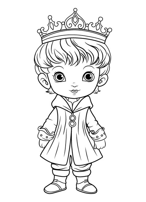 Download the Prince coloring page. Coloring page prince in a crown and royal clothes 25258251 royalty-free Vector from Vecteezy for your project and explore over a million other vectors, icons and clipart graphics! Prince Coloring Pages, Royalty Theme, Prince Drawing, Kindergarten Coloring, Prince Theme, Crown Drawing, Royal Clothes, Kindergarten Coloring Pages, Book Pictures