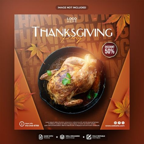 Party Social Media Post, Thanksgiving Ads, Thanksgiving Post, Post Template Design, Thanksgiving Poster, Food Captions, Ads Creative Advertising Ideas, Adobe Illustrator Graphic Design, Social Media Advertising Design